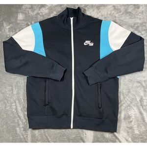 VINTAGE Nike Air Track Jacket Mens L Black Teal Blue Full Zip Swoosh